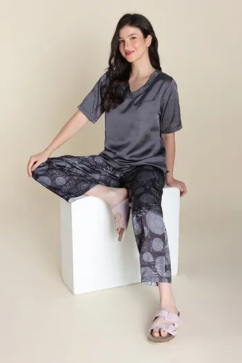 Buy Zivame Satin Sleepwear Set - Vapor Blue